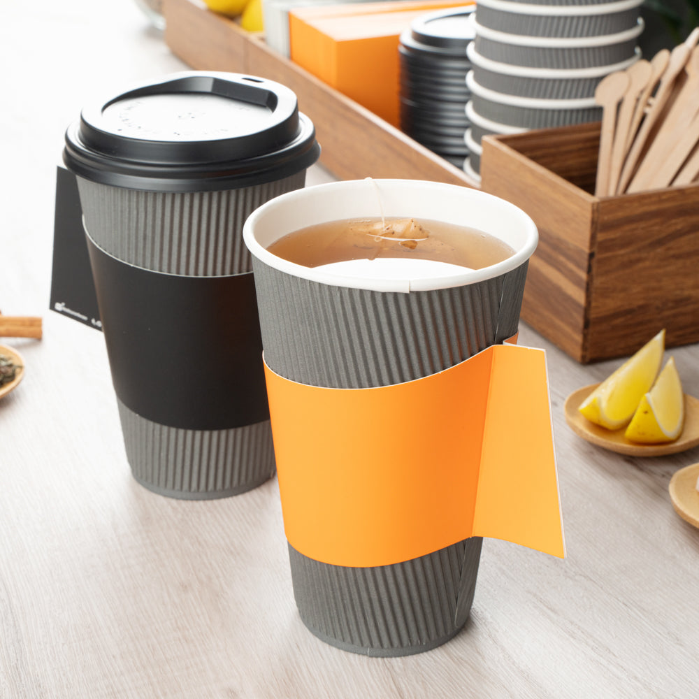 Restpresso Orange Paper Coffee Cup Sleeve - with Handle, Fits 12 / 16 / 20 oz Cups - 1000 count box