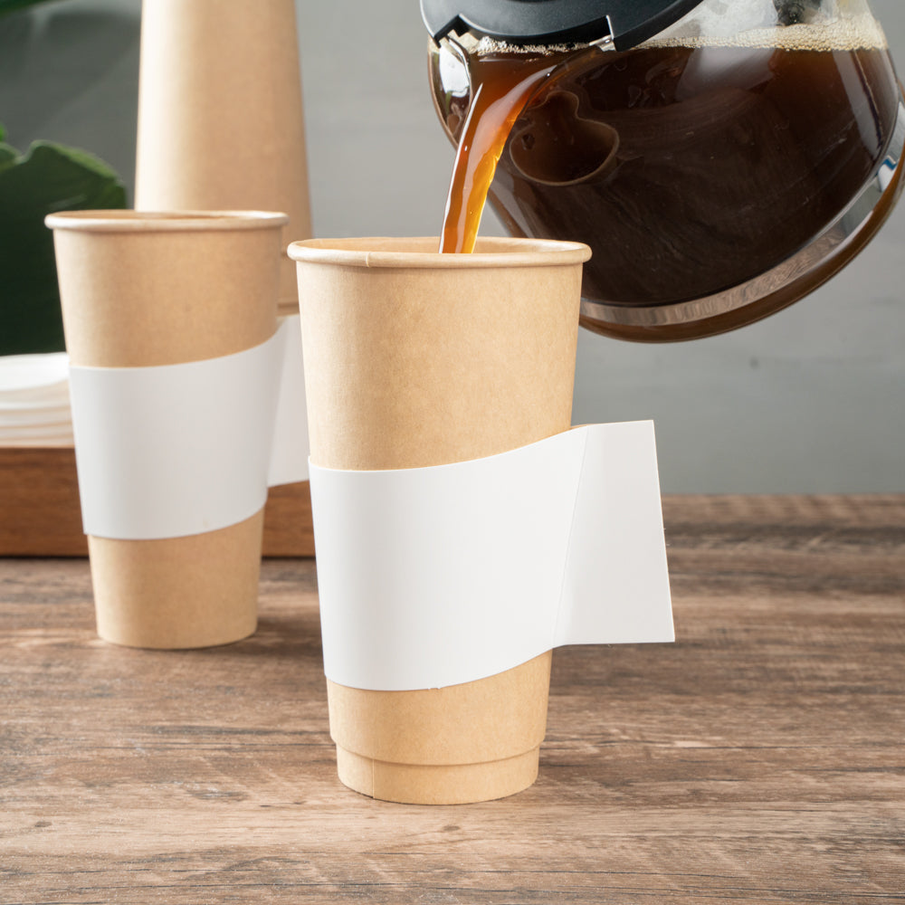 Restpresso White Paper Coffee Cup Sleeve - with Handle, Fits 12 / 16 / 20 oz Cups - 50 count box