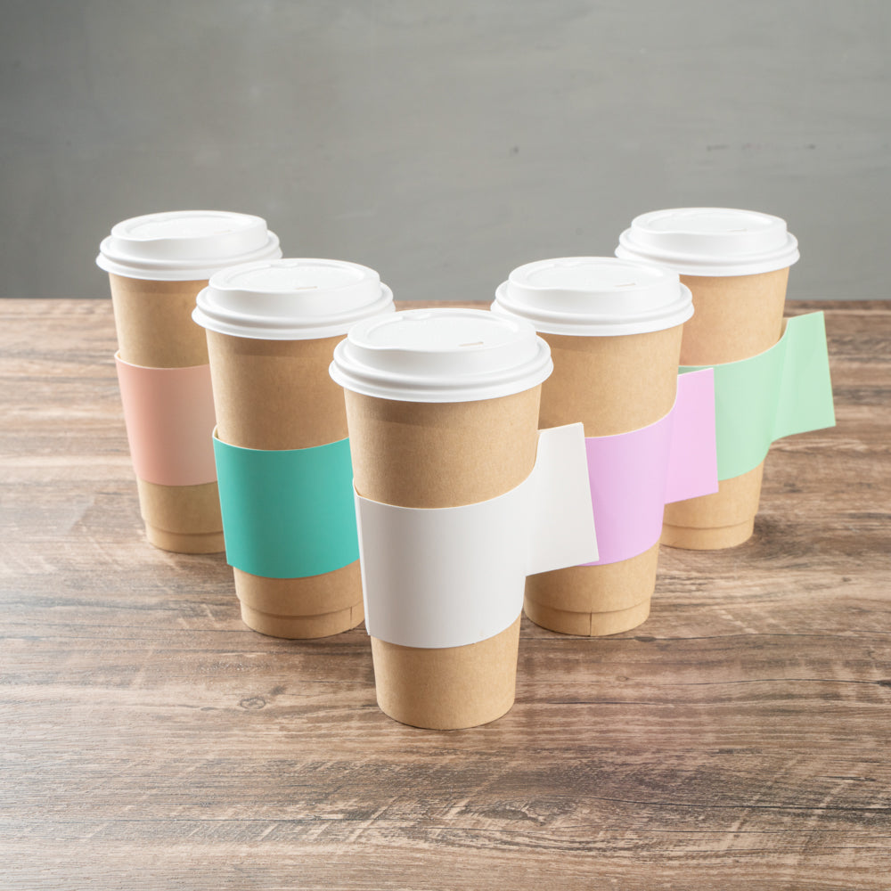 Restpresso White Paper Coffee Cup Sleeve - with Handle, Fits 12 / 16 / 20 oz Cups - 50 count box
