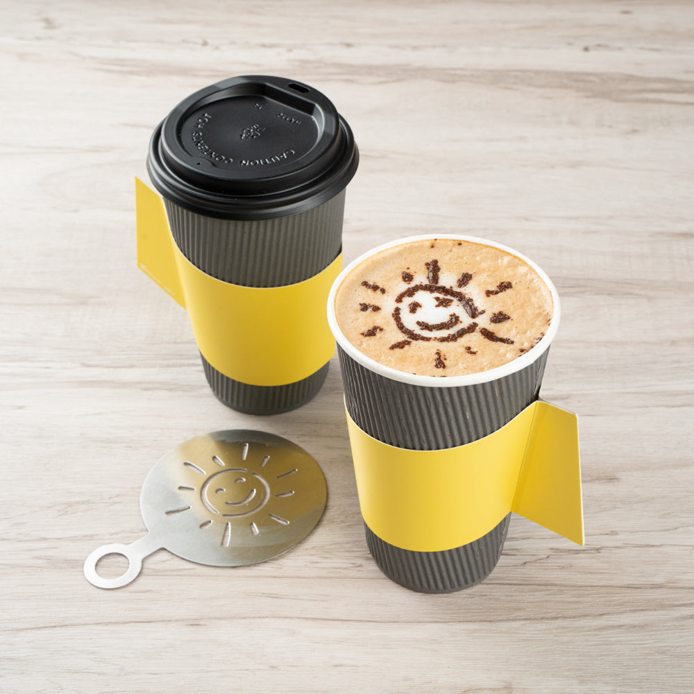 Restpresso Yellow Paper Coffee Cup Sleeve - with Handle, Fits 12 / 16 / 20 oz Cups - 50 count box