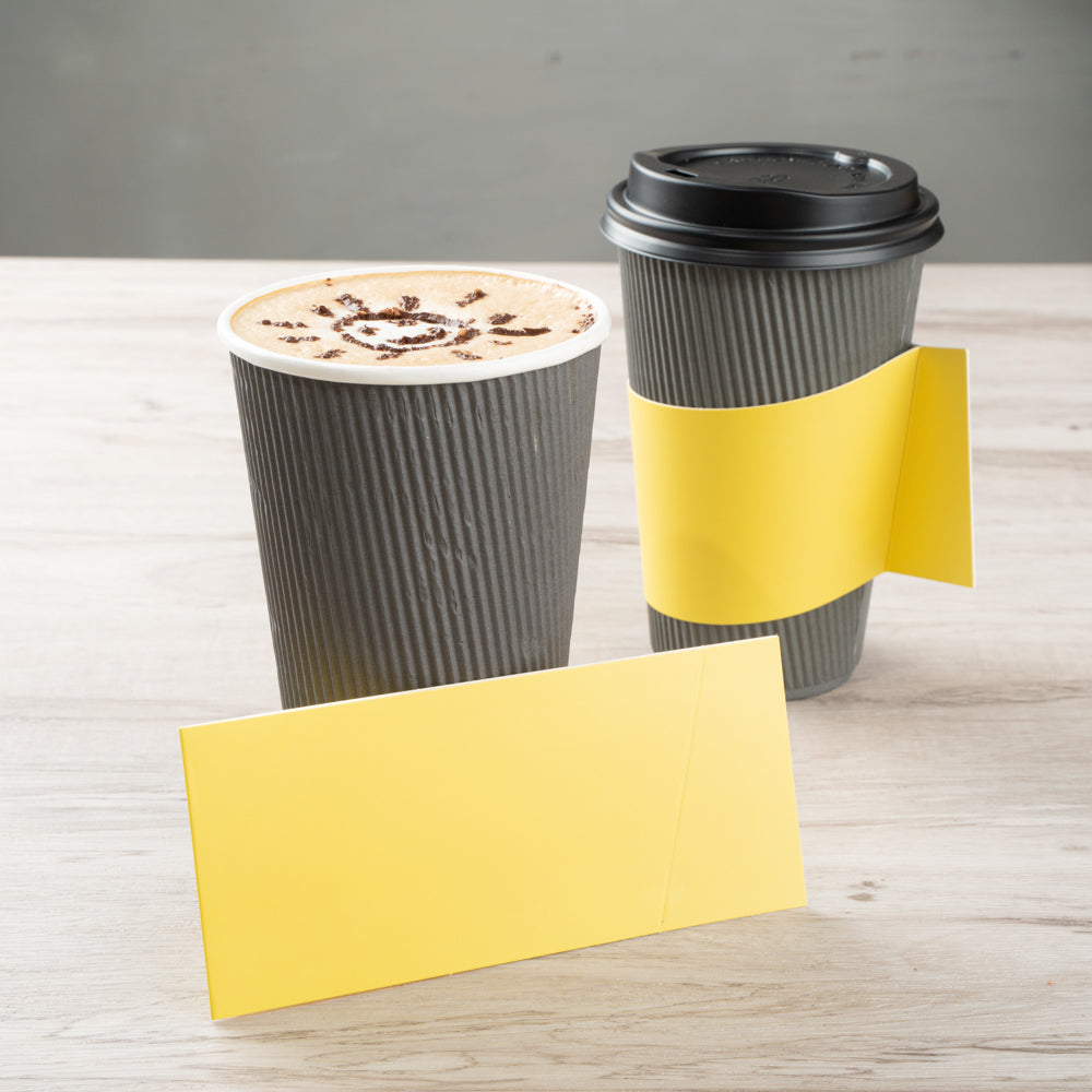 Restpresso Yellow Paper Coffee Cup Sleeve - with Handle, Fits 12 / 16 / 20 oz Cups - 50 count box