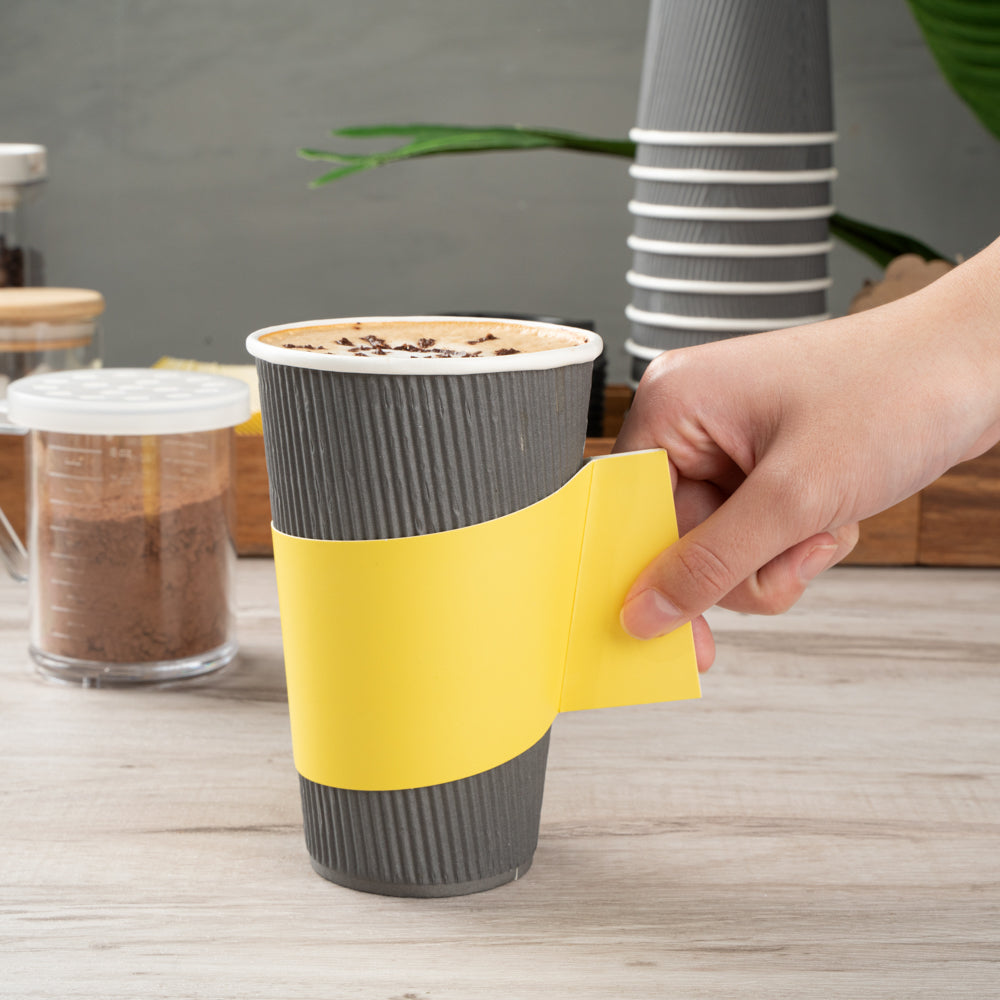 Restpresso Yellow Paper Coffee Cup Sleeve - with Handle, Fits 12 / 16 / 20 oz Cups - 1000 count box