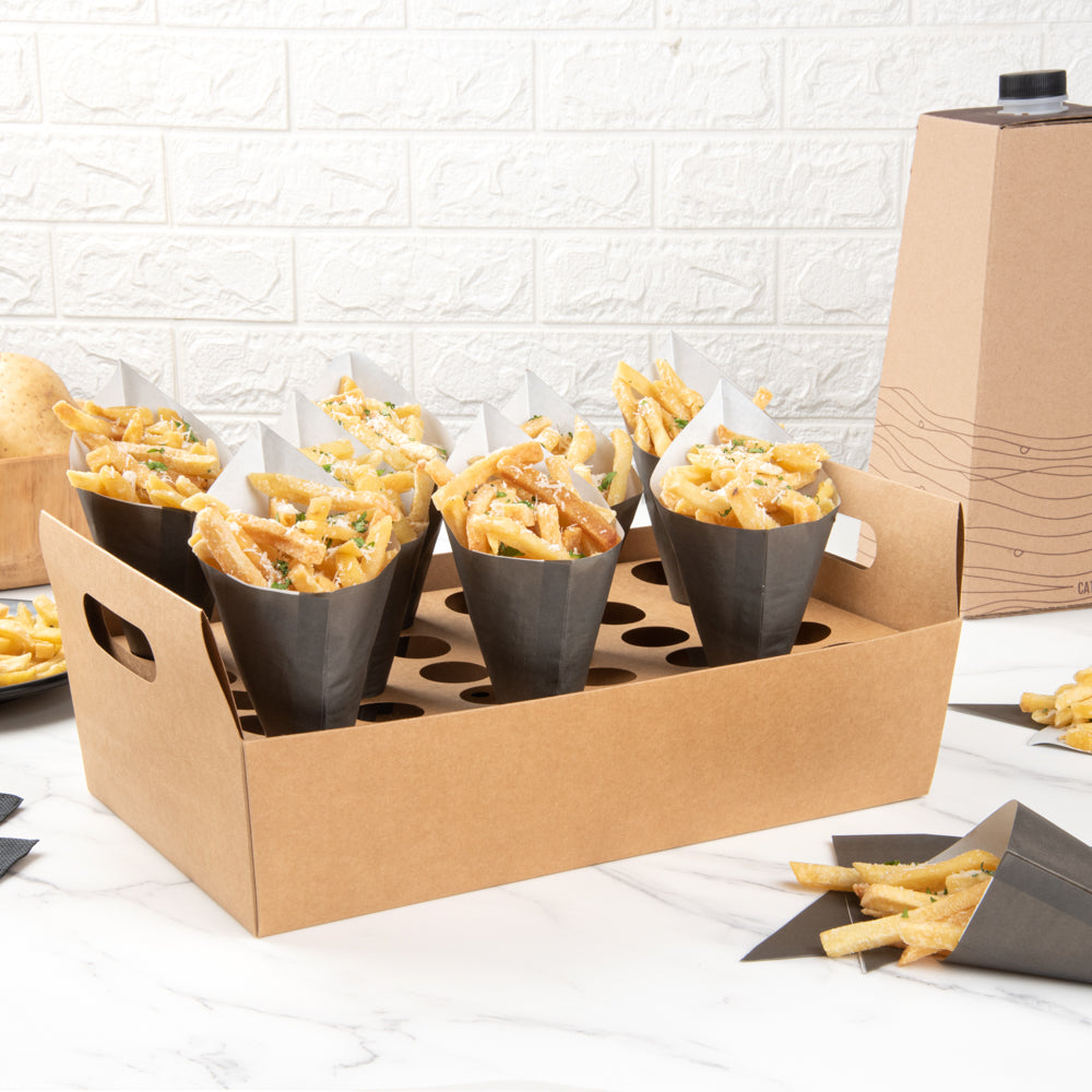 Cone Tek Kraft Paper Cone Holder - with Handles, 30 slots - 14 1/4" x 8 1/4" x 6" - 2 count box