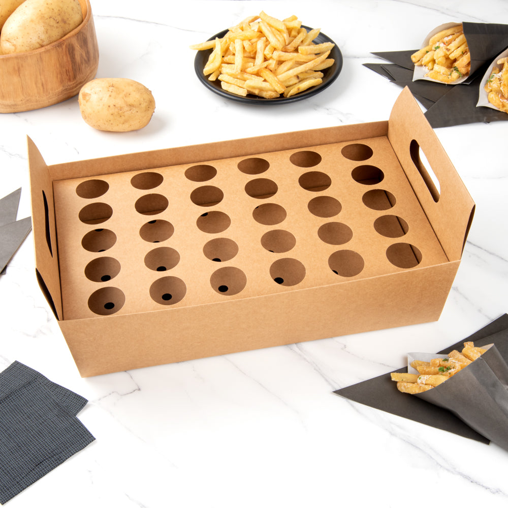 Cone Tek Kraft Paper Cone Holder - with Handles, 30 slots - 14 1/4" x 8 1/4" x 6" - 2 count box