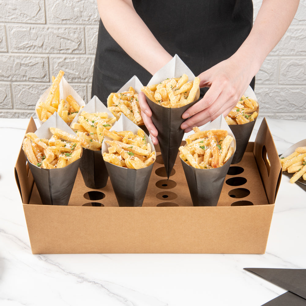 Cone Tek Kraft Paper Cone Holder - with Handles, 30 slots - 14 1/4" x 8 1/4" x 6" - 2 count box