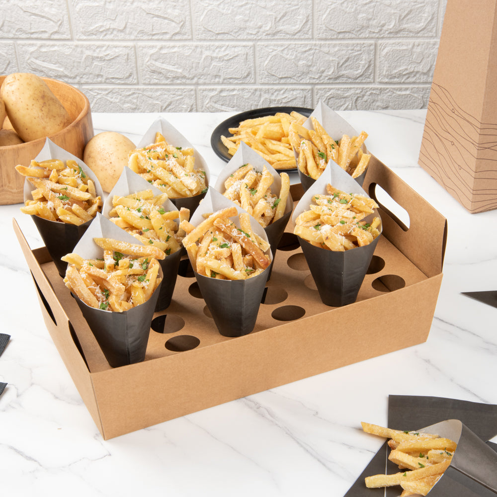 Cone Tek Kraft Paper Cone Holder - with Handles, 30 slots - 14 1/4" x 8 1/4" x 6" - 2 count box