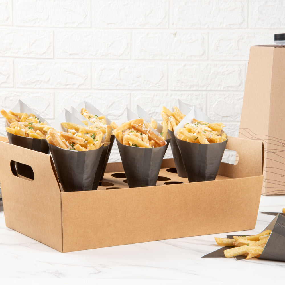 Cone Tek Kraft Paper Cone Holder - with Handles, 30 slots - 14 1/4" x 8 1/4" x 6" - 10 count box