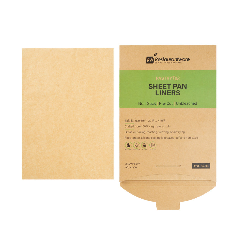 Pastry Tek Unbleached Parchment Paper Quarter Size Sheet Pan Liner - Silicone Coated - 9" x 13" - 200 count box