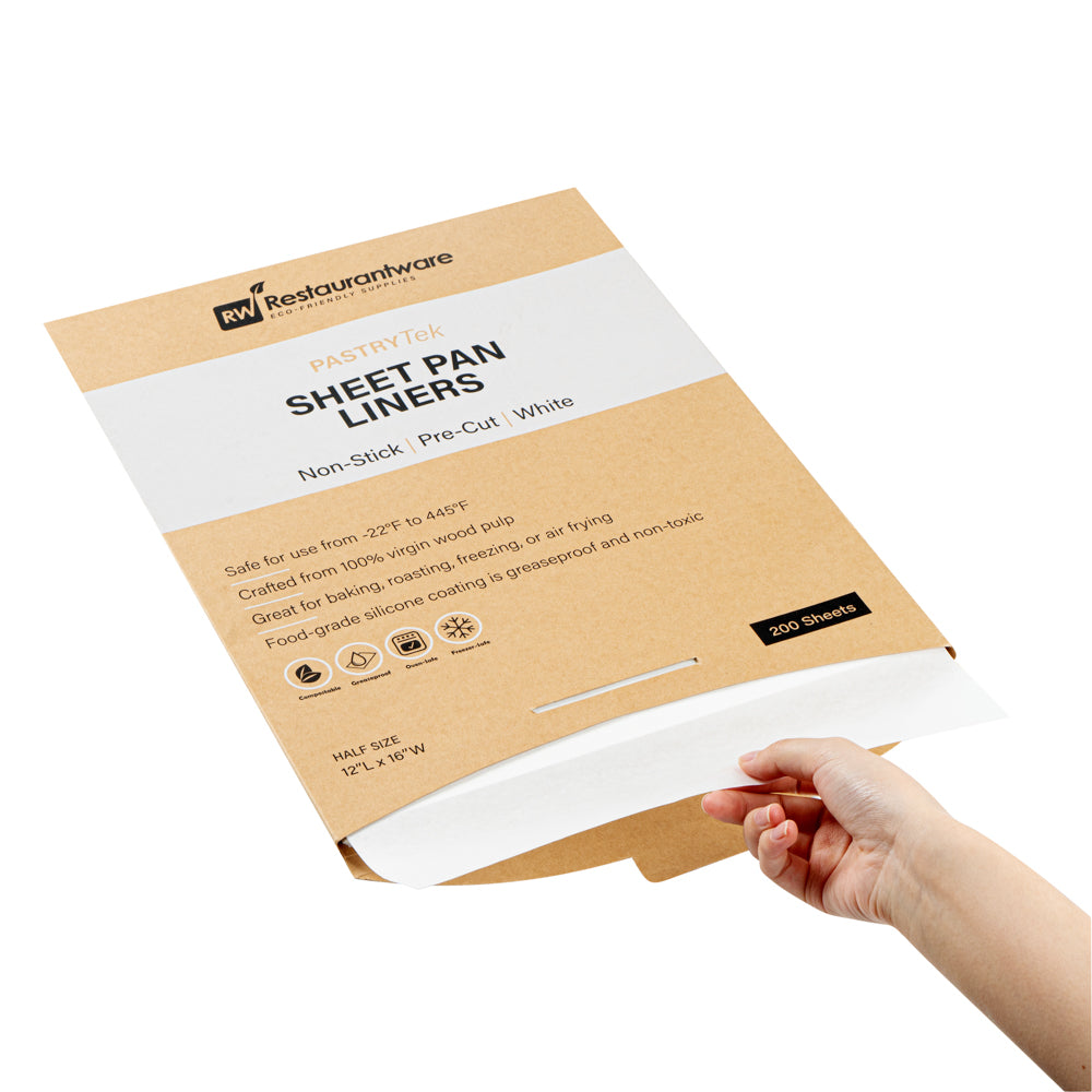 Pastry Tek White Parchment Paper Half Size Sheet Pan Liner - Silicone Coated - 12" x 16" - 1000 count box