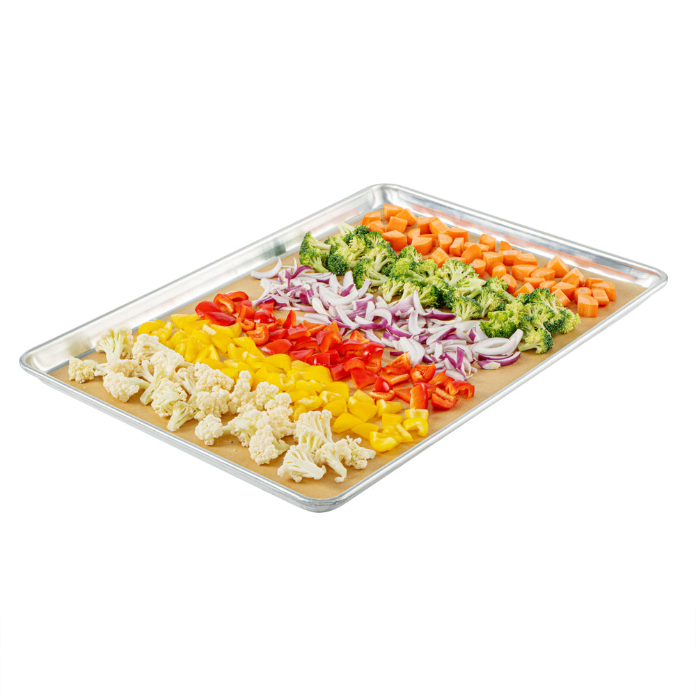 Pastry Tek Unbleached Parchment Paper Full Size Sheet Pan Liner - Silicone Coated, Compostable - 16" x 24" - 200 count box