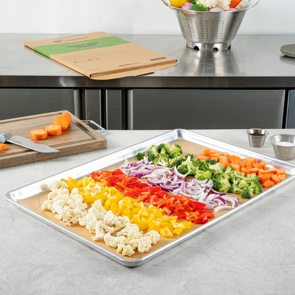 Pastry Tek Unbleached Parchment Paper Full Size Sheet Pan Liner - Silicone Coated, Compostable - 16" x 24" - 200 count box