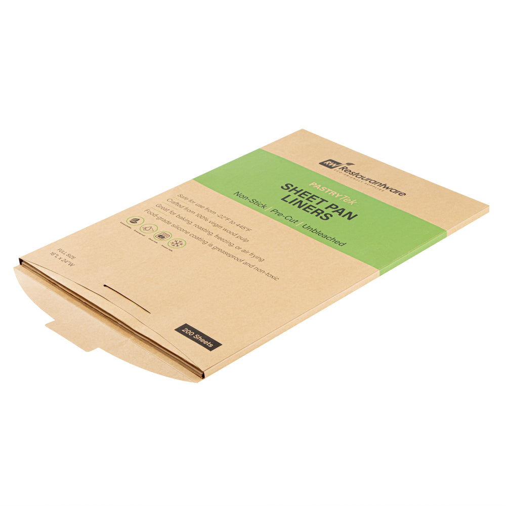 Pastry Tek Unbleached Parchment Paper Full Size Sheet Pan Liner - Silicone Coated, Compostable - 16" x 24" - 200 count box