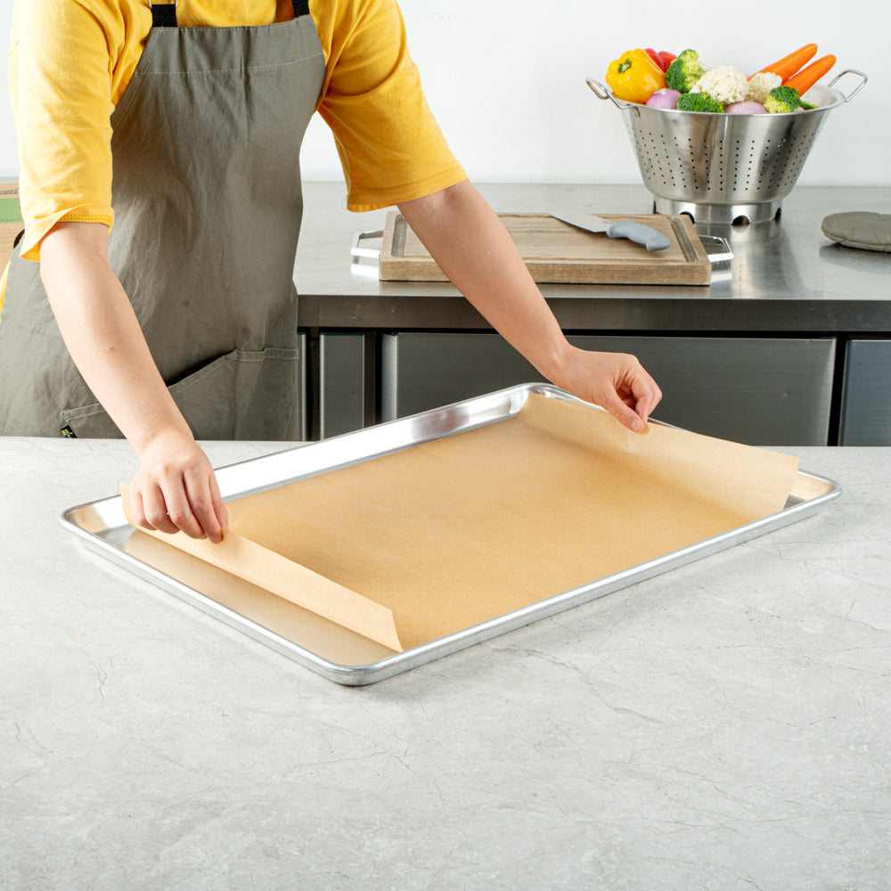 Pastry Tek Unbleached Parchment Paper Full Size Sheet Pan Liner - Silicone Coated, Compostable - 16" x 24" - 1000 count box