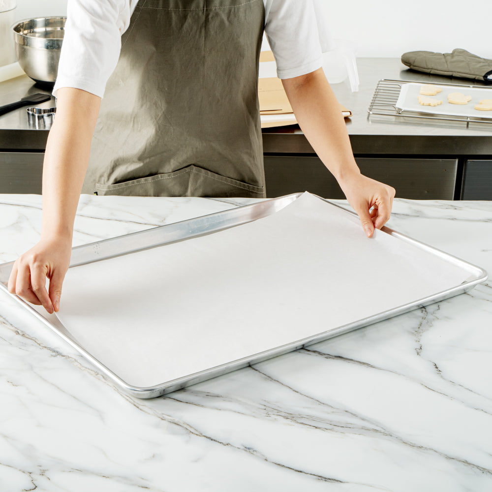Pastry Tek White Parchment Paper Full Size Sheet Pan Liner - Silicone Coated, Compostable - 16" x 24" - 200 count box