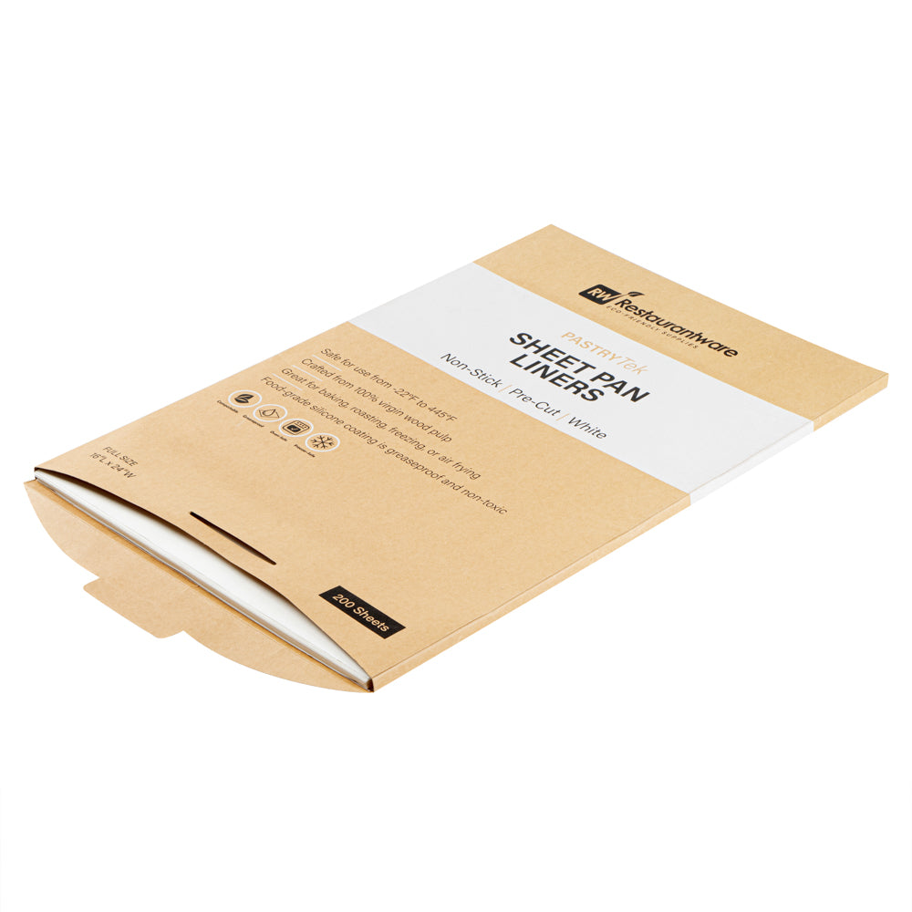 Pastry Tek White Parchment Paper Full Size Sheet Pan Liner - Silicone Coated, Compostable - 16" x 24" - 1000 count box