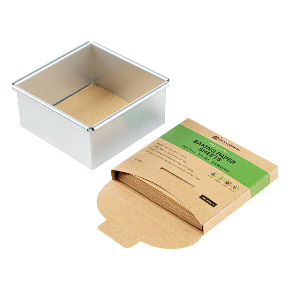 Pastry Tek Unbleached Parchment Paper Baking Sheet - Precut, Silicone Coated - 4" x 4" - 200 count box