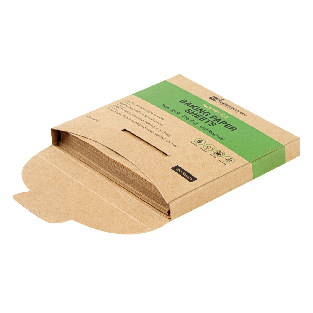 Pastry Tek Unbleached Parchment Paper Baking Sheet - Precut, Silicone Coated - 4" x 4" - 1000 count box