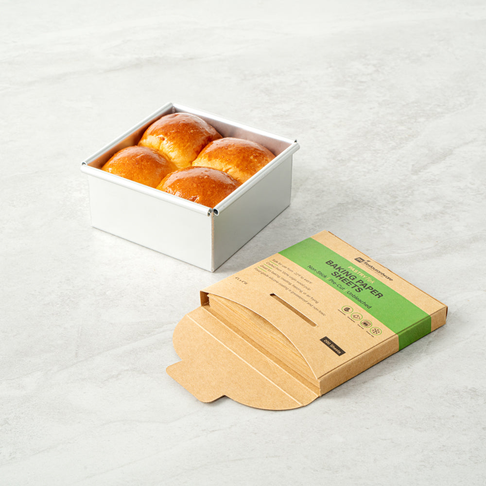 Pastry Tek Unbleached Parchment Paper Baking Sheet - Precut, Silicone Coated - 4" x 4" - 1000 count box
