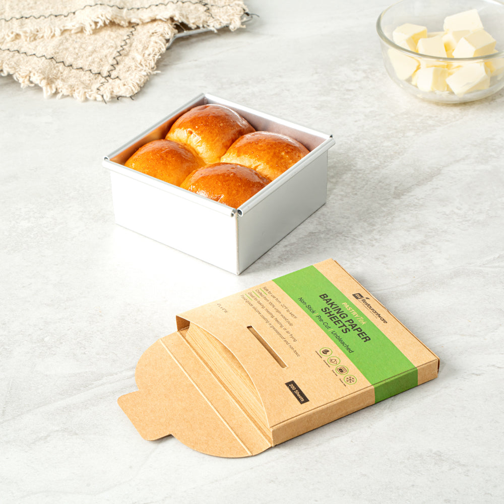 Pastry Tek Unbleached Parchment Paper Baking Sheet - Precut, Silicone Coated - 4" x 4" - 1000 count box