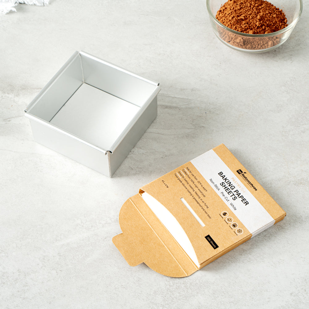 Pastry Tek White Parchment Paper Baking Sheet - Precut, Silicone Coated - 4" x 4" - 200 count box
