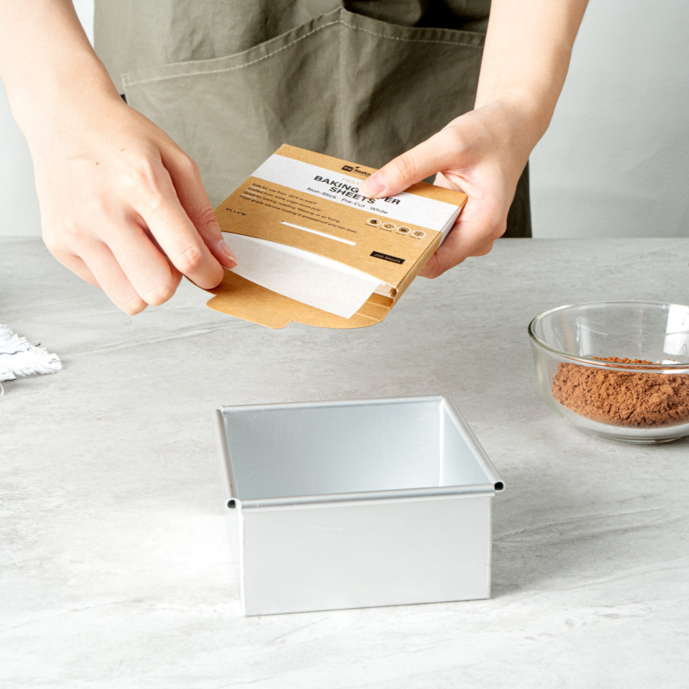 Pastry Tek White Parchment Paper Baking Sheet - Precut, Silicone Coated - 4" x 4" - 200 count box