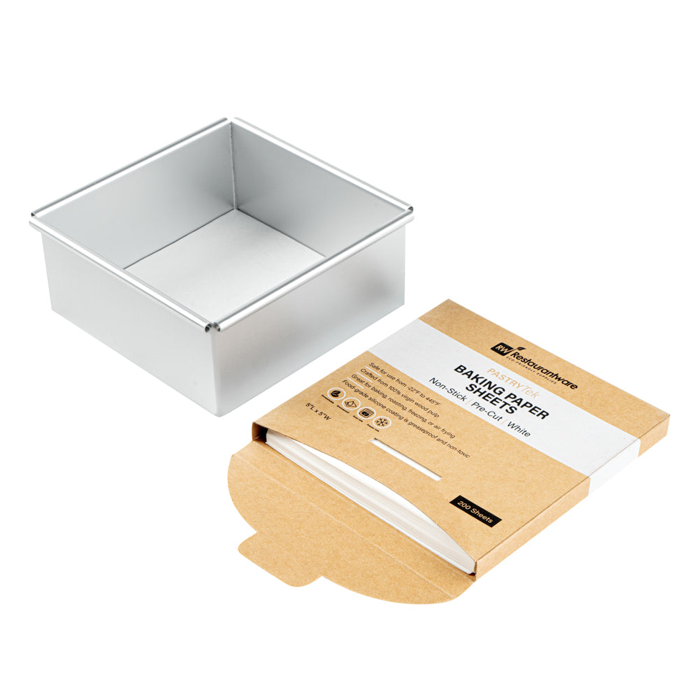 Pastry Tek White Parchment Paper Baking Sheet - Precut, Silicone Coated, Compostable - 5" x 5" - 1000 count box