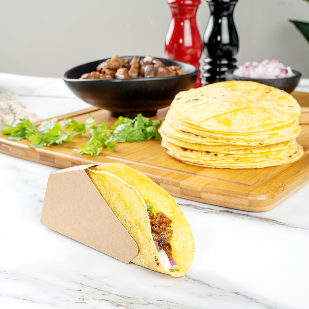 Bio Tek Kraft Paper Small Taco Holder - Greaseproof - 4" x 1 1/4" x 2 1/4" - 200 count box