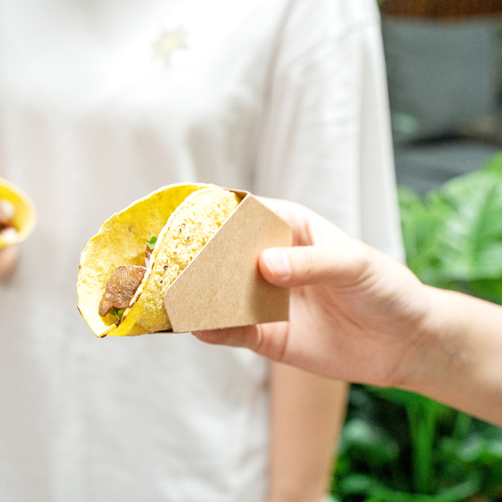 Bio Tek Kraft Paper Small Taco Holder - Greaseproof - 4" x 1 1/4" x 2 1/4" - 200 count box