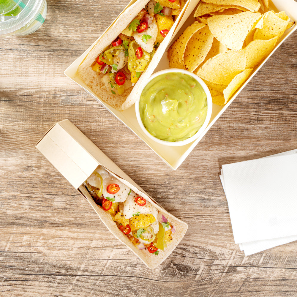 Bio Tek Kraft Paper Large Taco Holder - Greaseproof - 6 1/4" x 2" x 3 3/4" - 200 count box