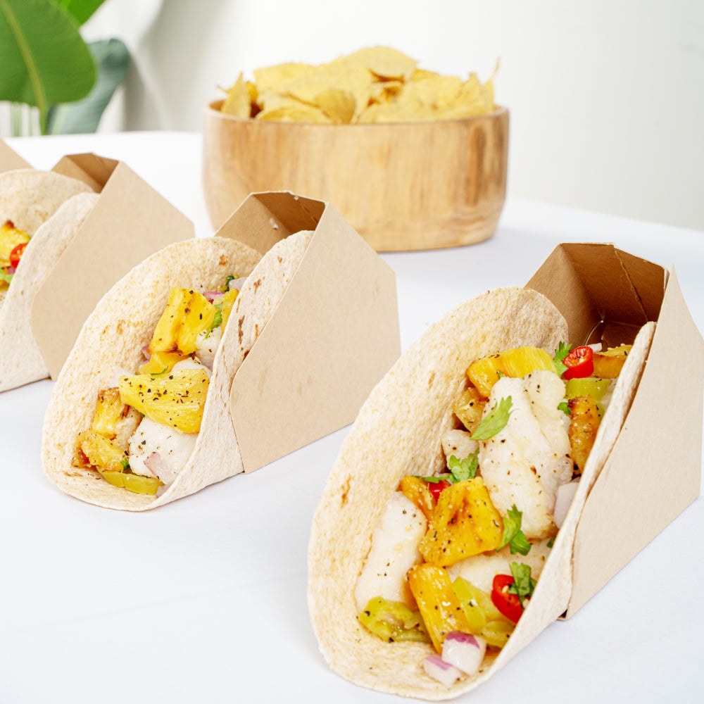 Bio Tek Kraft Paper Large Taco Holder - Greaseproof - 6 1/4" x 2" x 3 3/4" - 200 count box