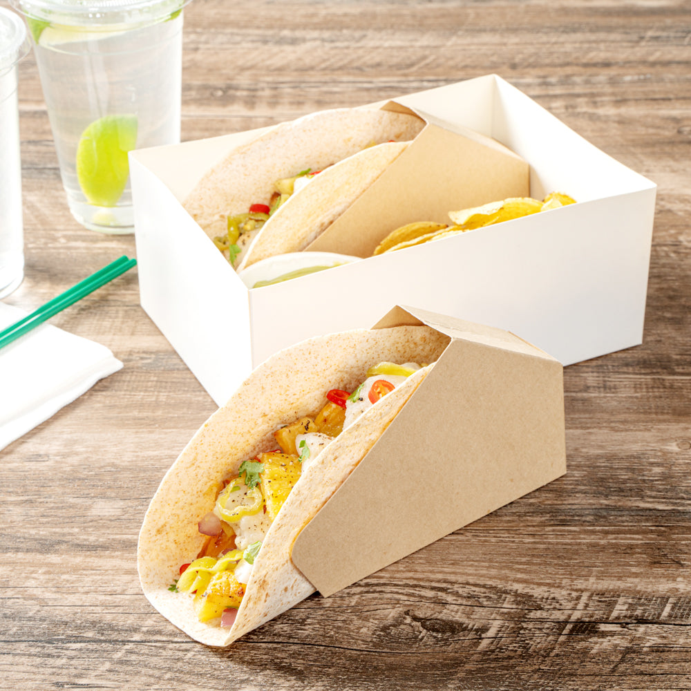 Bio Tek Kraft Paper Large Taco Holder - Greaseproof - 6 1/4" x 2" x 3 3/4" - 200 count box