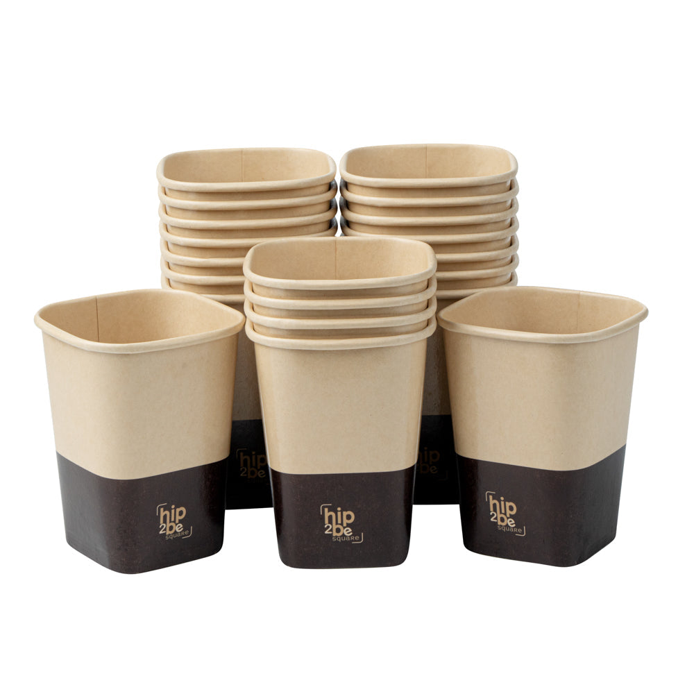 Hip 2 Be Square 12 oz Kraft and Brown Paper Hot / Cold Drinking Cup - Single Wall - 3 1/4" x 3 1/4" x 4 1/4" - 25 count box