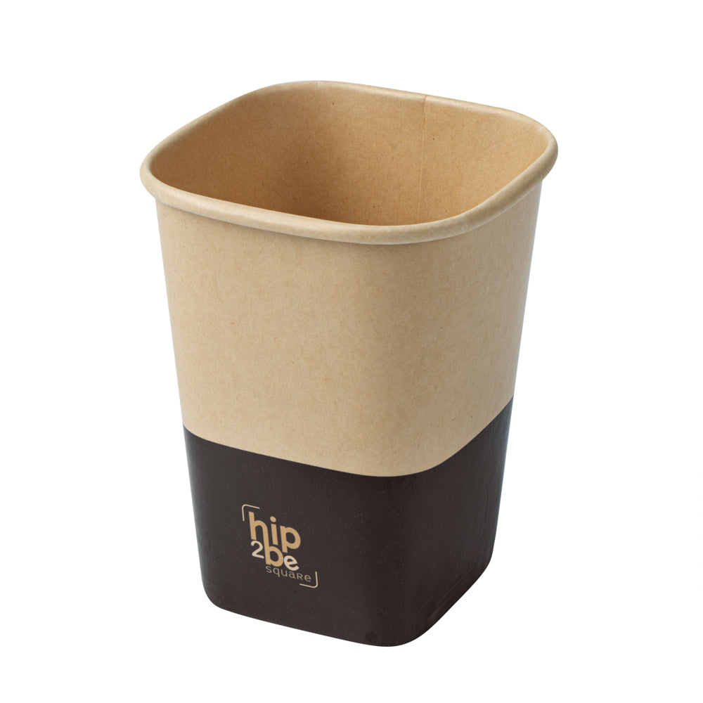 Hip 2 Be Square 12 oz Kraft and Brown Paper Hot / Cold Drinking Cup - Single Wall - 3 1/4" x 3 1/4" x 4 1/4" - 25 count box