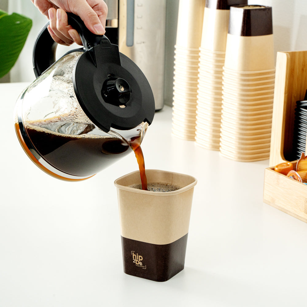 Hip 2 Be Square 12 oz Kraft and Brown Paper Hot / Cold Drinking Cup - Single Wall - 3 1/4" x 3 1/4" x 4 1/4" - 25 count box