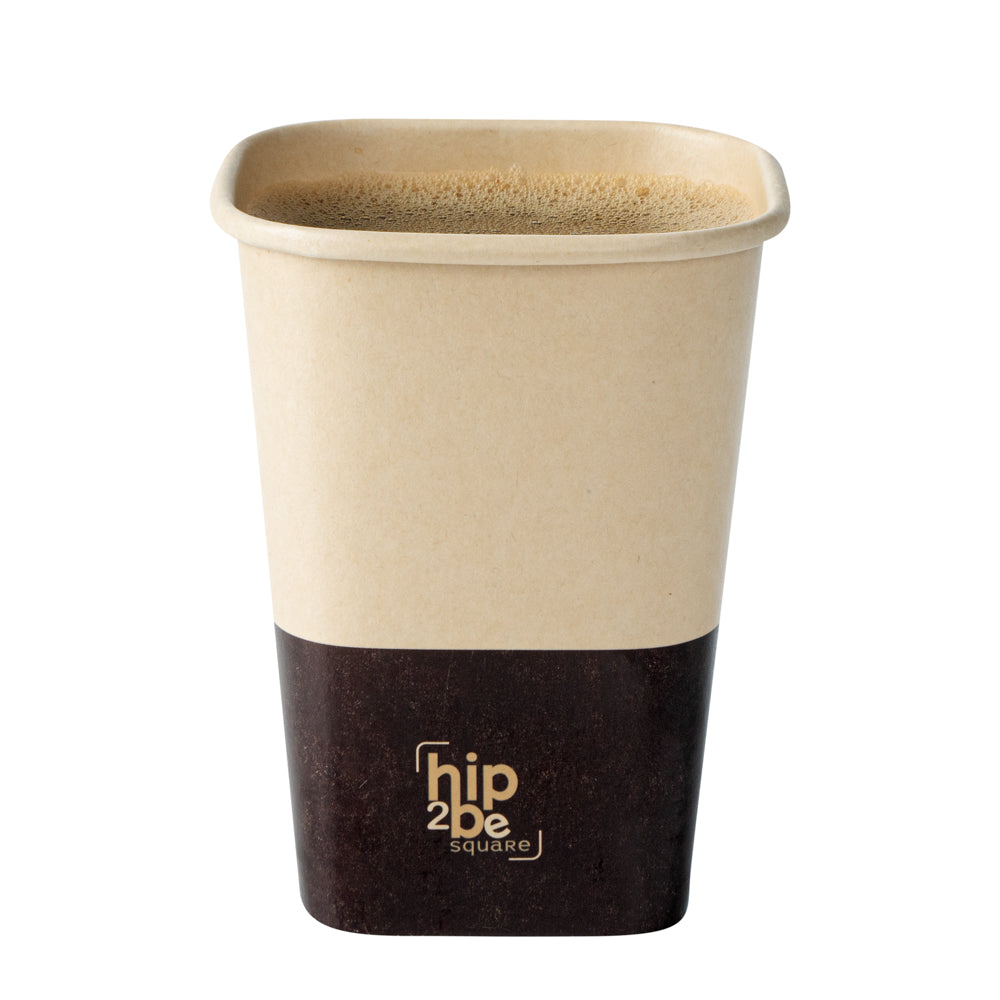 Hip 2 Be Square 12 oz Kraft and Brown Paper Hot / Cold Drinking Cup - Single Wall - 3 1/4" x 3 1/4" x 4 1/4" - 500 count box