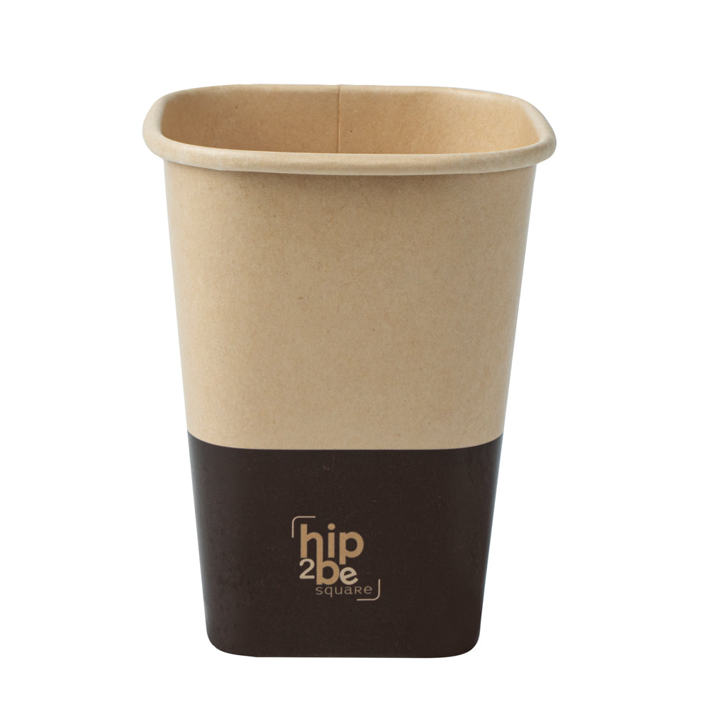 Hip 2 Be Square 12 oz Kraft and Brown Paper Hot / Cold Drinking Cup - Single Wall - 3 1/4" x 3 1/4" x 4 1/4" - 500 count box