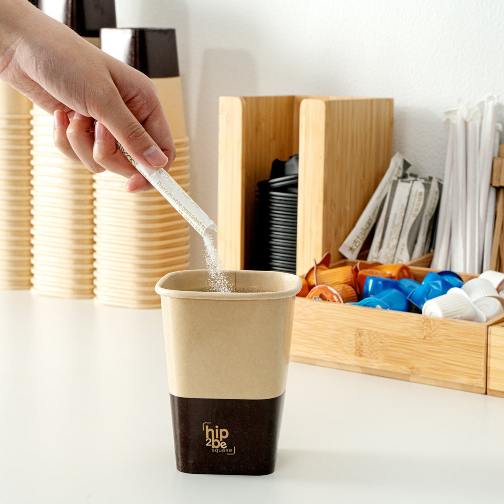 Hip 2 Be Square 12 oz Kraft and Brown Paper Hot / Cold Drinking Cup - Single Wall - 3 1/4" x 3 1/4" x 4 1/4" - 500 count box