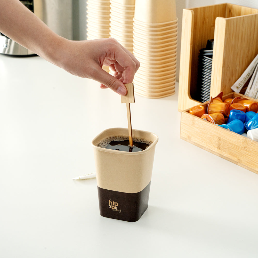 Hip 2 Be Square 12 oz Kraft and Brown Paper Hot / Cold Drinking Cup - Single Wall - 3 1/4" x 3 1/4" x 4 1/4" - 500 count box