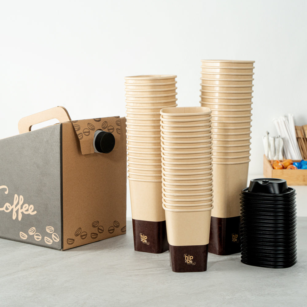 Hip 2 Be Square 12 oz Kraft and Brown Paper Hot / Cold Drinking Cup - Single Wall - 3 1/4" x 3 1/4" x 4 1/4" - 500 count box