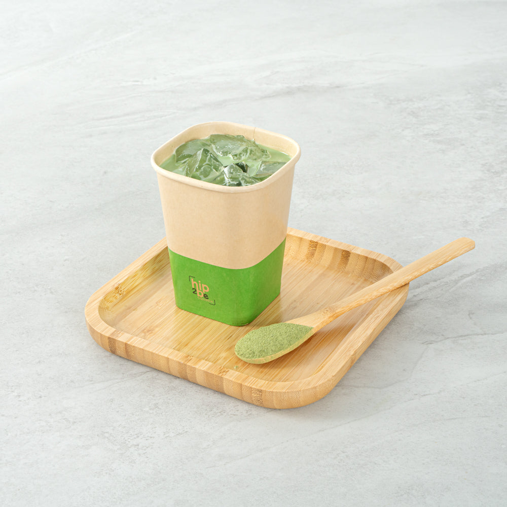 Hip 2 Be Square 12 oz Kraft and Green Paper Hot / Cold Drinking Cup - Single Wall - 3 1/4" x 3 1/4" x 4 1/4" - 25 count box