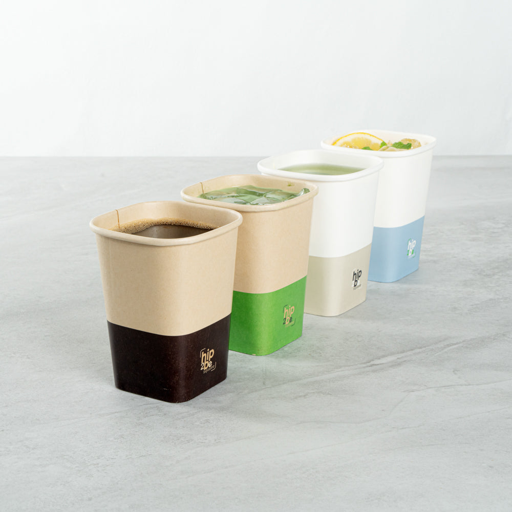 Hip 2 Be Square 12 oz Kraft and Green Paper Hot / Cold Drinking Cup - Single Wall - 3 1/4" x 3 1/4" x 4 1/4" - 500 count box