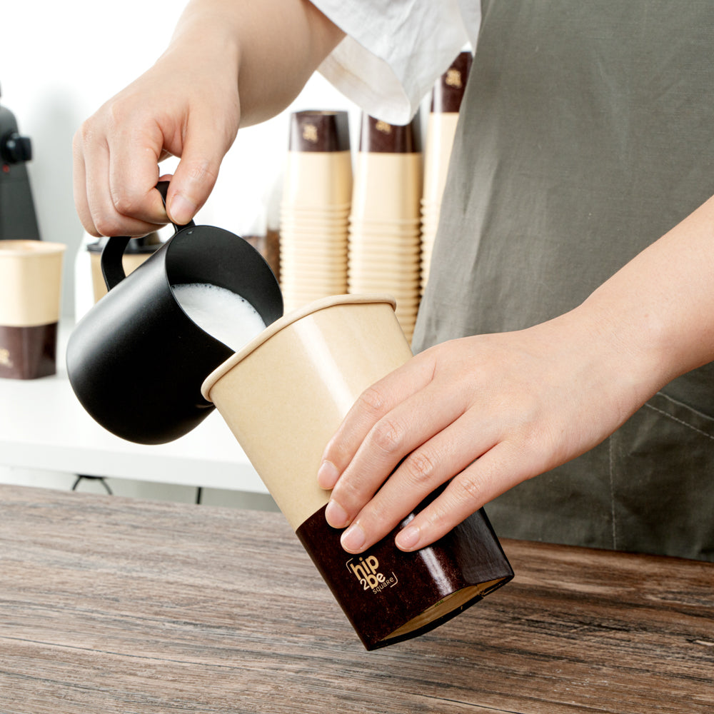 Hip 2 Be Square 16 oz Kraft and Brown Paper Hot / Cold Drinking Cup - Single Wall - 3 1/4" x 3 1/4" x 5 1/2" - 25 count box