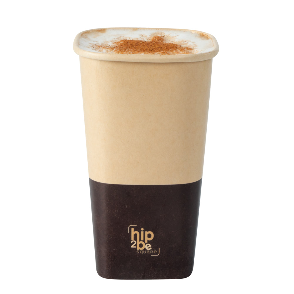 Hip 2 Be Square 16 oz Kraft and Brown Paper Hot / Cold Drinking Cup - Single Wall - 3 1/4" x 3 1/4" x 5 1/2" - 500 count box