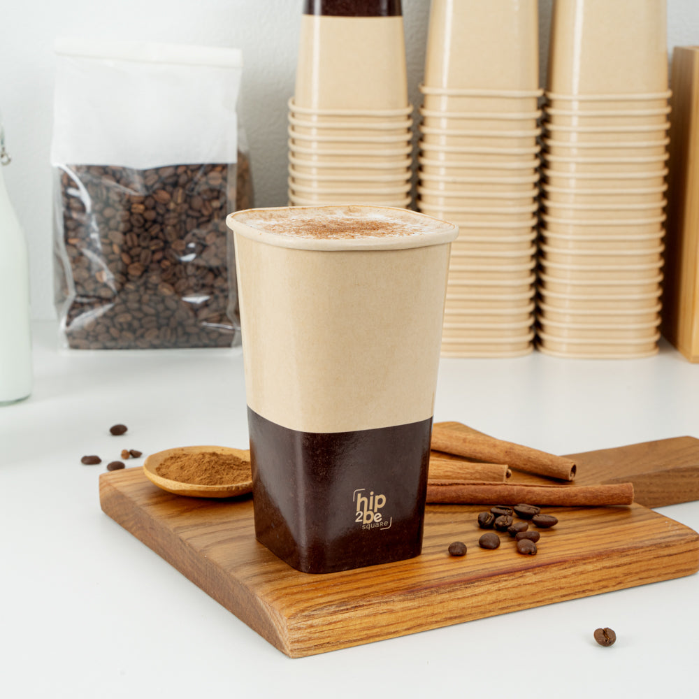 Hip 2 Be Square 16 oz Kraft and Brown Paper Hot / Cold Drinking Cup - Single Wall - 3 1/4" x 3 1/4" x 5 1/2" - 500 count box