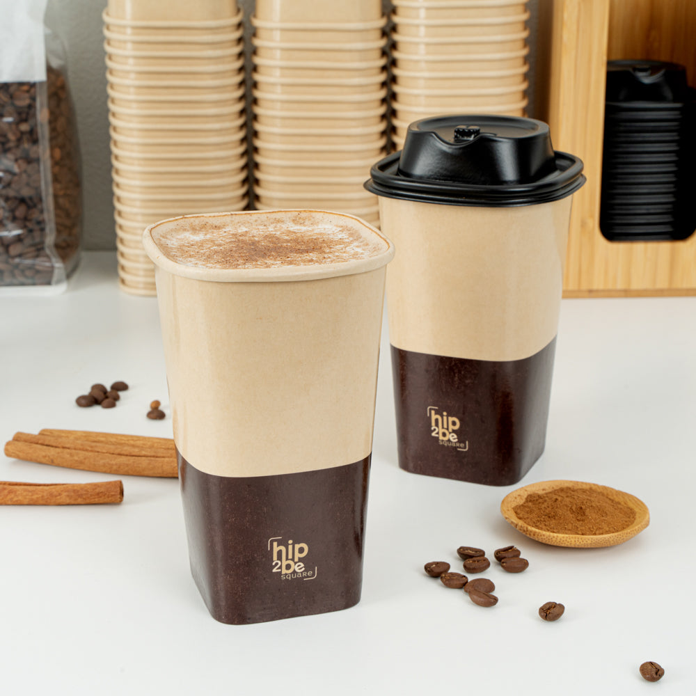 Hip 2 Be Square 16 oz Kraft and Brown Paper Hot / Cold Drinking Cup - Single Wall - 3 1/4" x 3 1/4" x 5 1/2" - 500 count box