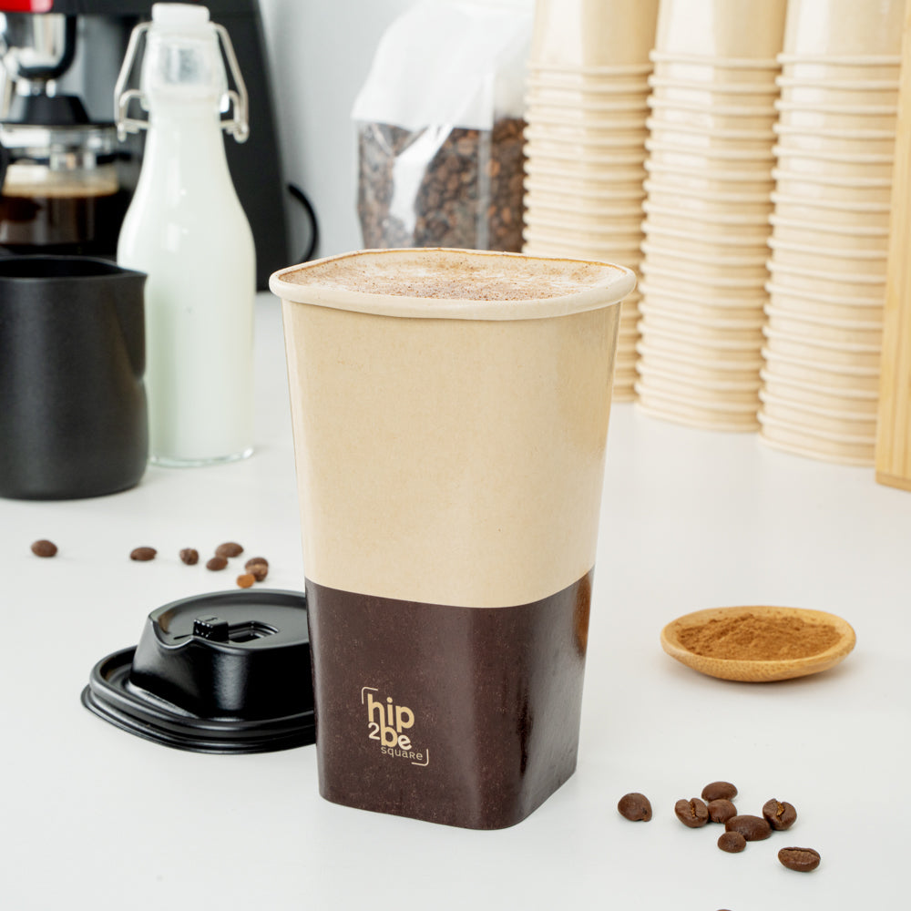 Hip 2 Be Square 16 oz Kraft and Brown Paper Hot / Cold Drinking Cup - Single Wall - 3 1/4" x 3 1/4" x 5 1/2" - 500 count box