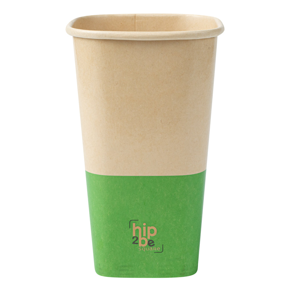 Hip 2 Be Square 16 oz Kraft and Green Paper Hot / Cold Drinking Cup - Single Wall - 3 1/4" x 3 1/4" x 5 1/2" - 500 count box