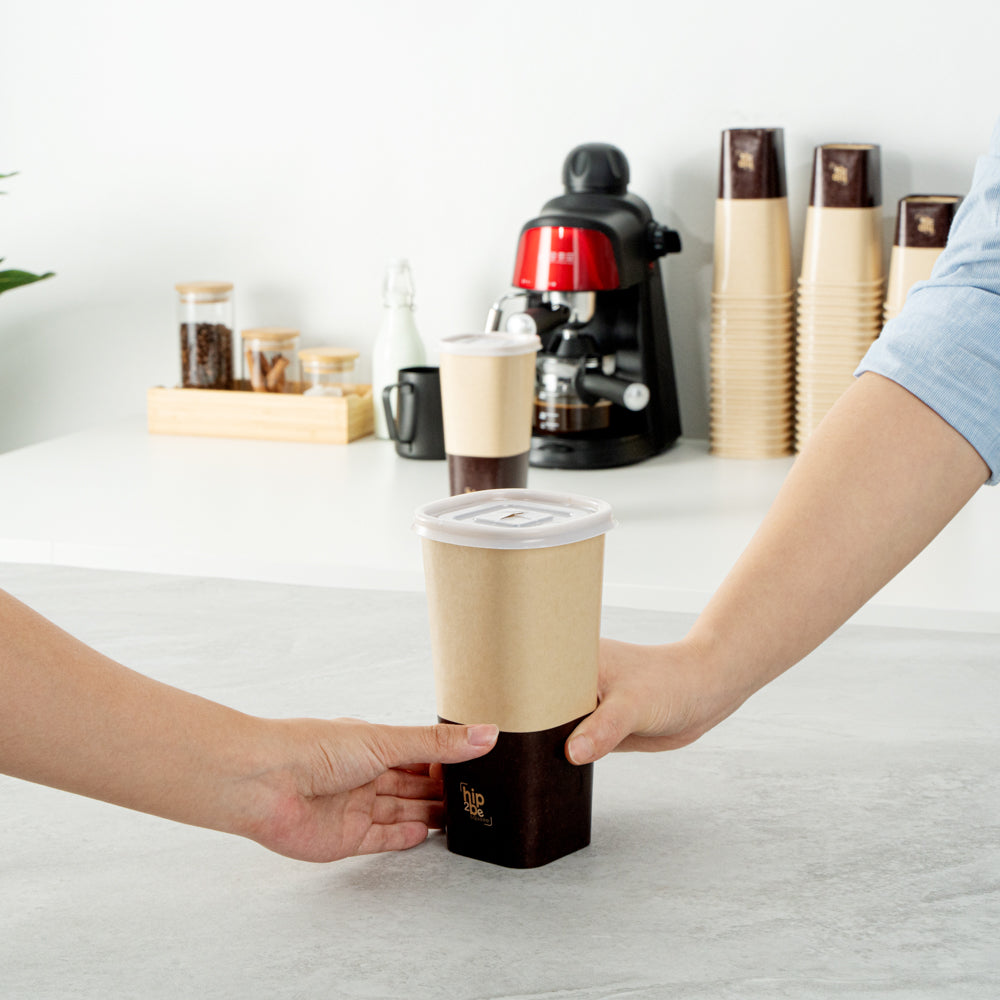 Hip 2 Be Square 22 oz Kraft and Brown Paper Hot / Cold Drinking Cup - Single Wall - 3 1/4" x 3 1/4" x 6 3/4" - 25 count box