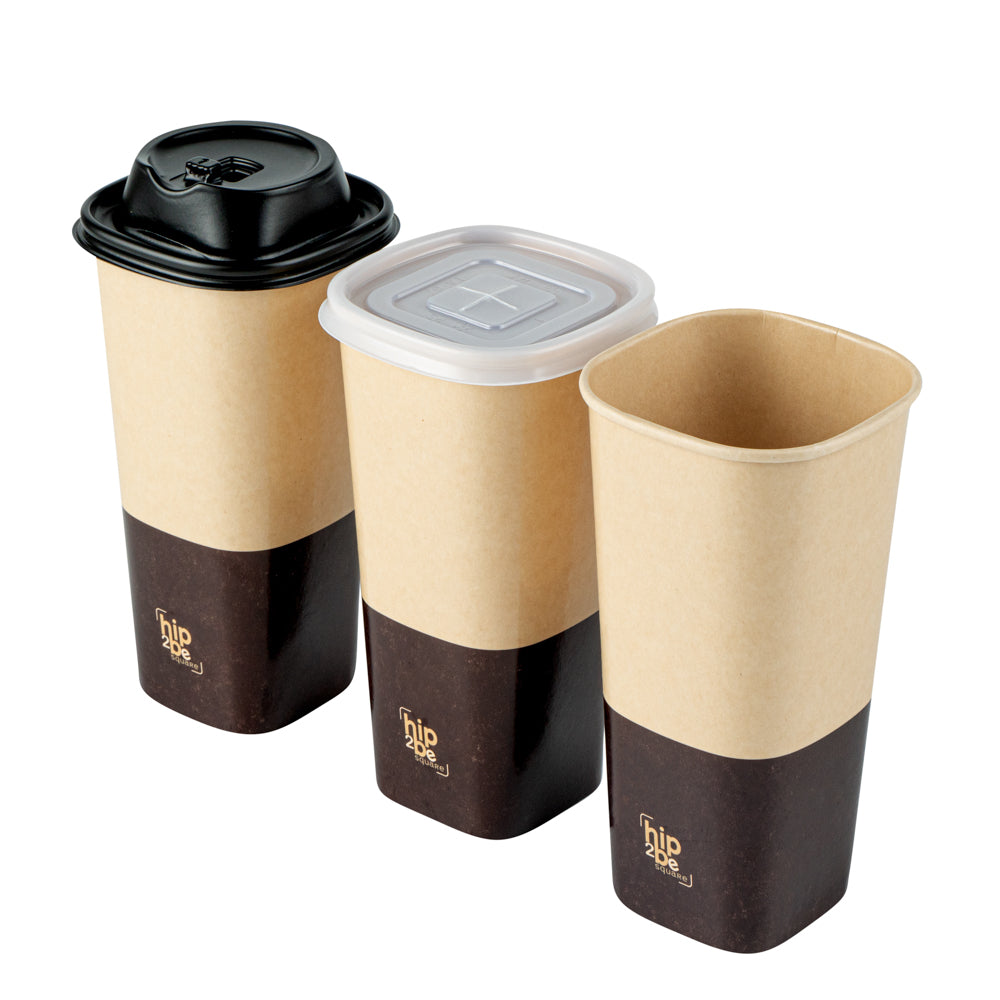 Hip 2 Be Square 22 oz Kraft and Brown Paper Hot / Cold Drinking Cup - Single Wall - 3 1/4" x 3 1/4" x 6 3/4" - 500 count box