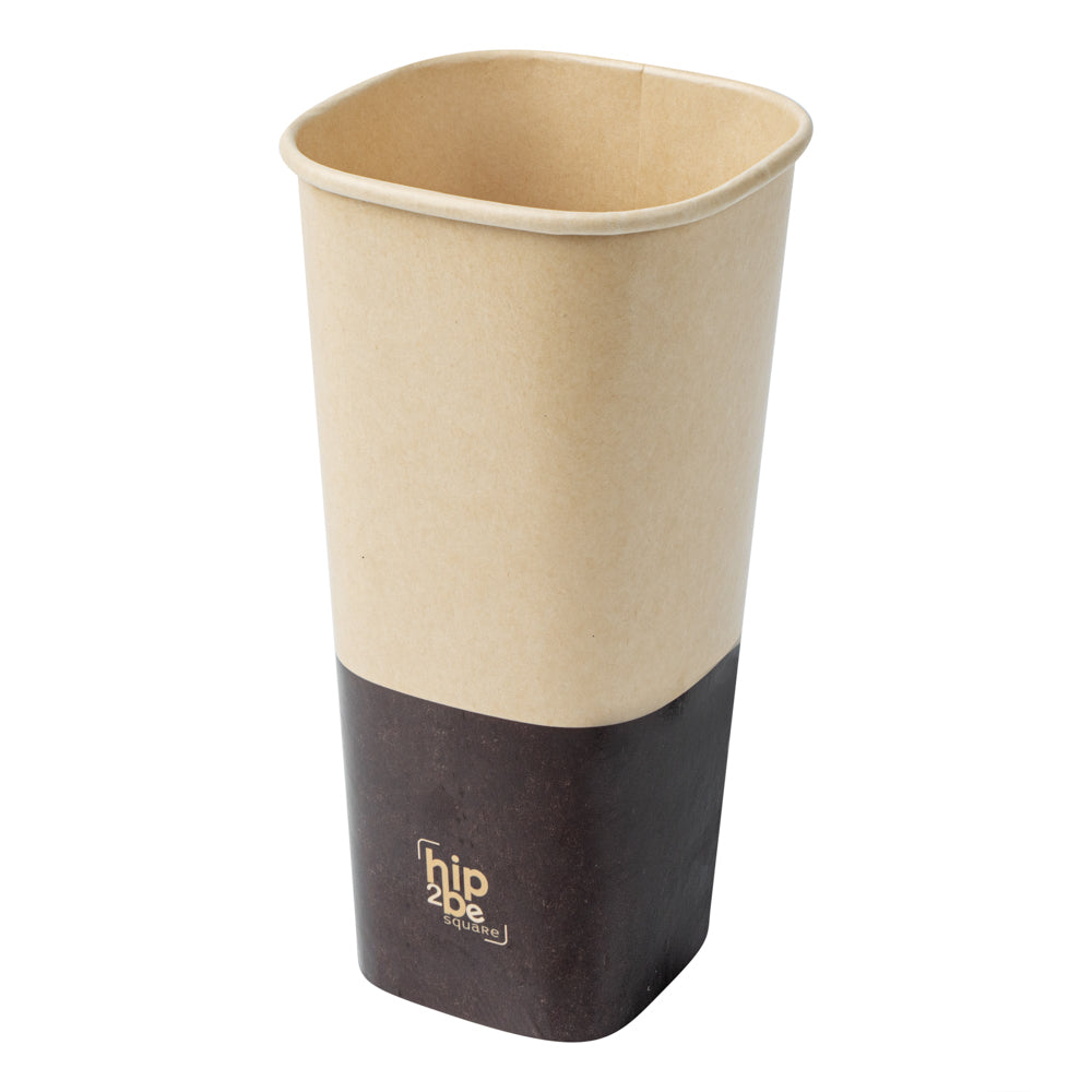 Hip 2 Be Square 22 oz Kraft and Brown Paper Hot / Cold Drinking Cup - Single Wall - 3 1/4" x 3 1/4" x 6 3/4" - 500 count box